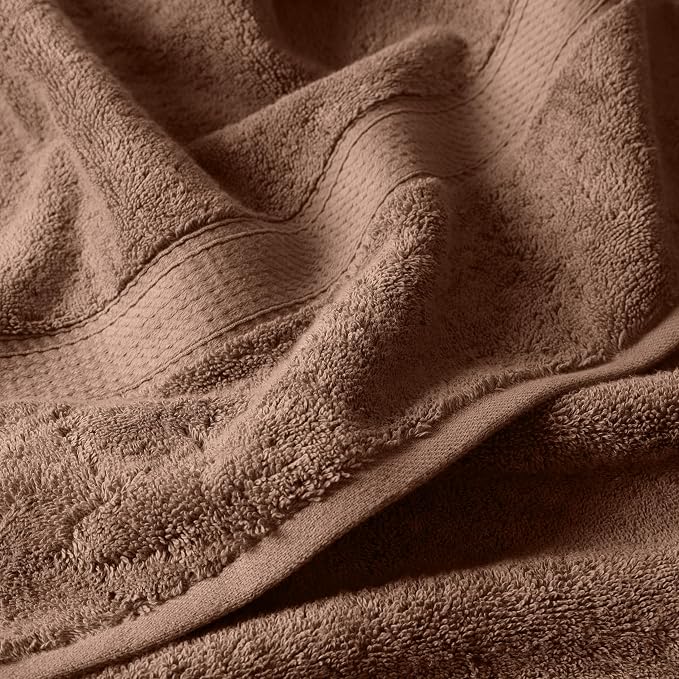 SUPERIOR Egyptian Cotton Ultra Plush & Absorbent, 12 Piece Set, Chocolate | Heavyweight 12 Pc Egyptian Cotton Towel Set Includes 4 Bath Towels 4 Hand Towels 4 Washcloths Decorative Rope Border
