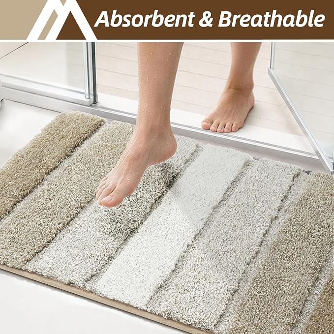 COSY HOMEER Bathroom Rugs 36x24,Ultra Soft Absorbent Bath Mat,Beige | Non-Slip TPR Backing Stays in Place, Machine Washable Bath Rugs Shaggy Rug for Bathroom Floor