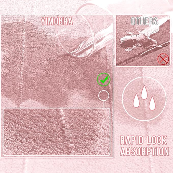 Yimobra Memory Foam Bath Mat Set 3 Pieces- Super Soft Absorbent Quick Dry Bathroom Rug Sets, Machine Washable Non Slip Floor Carpet for Tub Shower, Vanity & Toilet Base, Pink