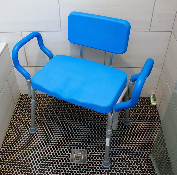 Platinum Health Comfortable Deluxe Padded Shower and Bath Chair with Armrests, for Elderly and Seniors, Extra Large, 600lb High Capacity, Institutional Quality, Blue