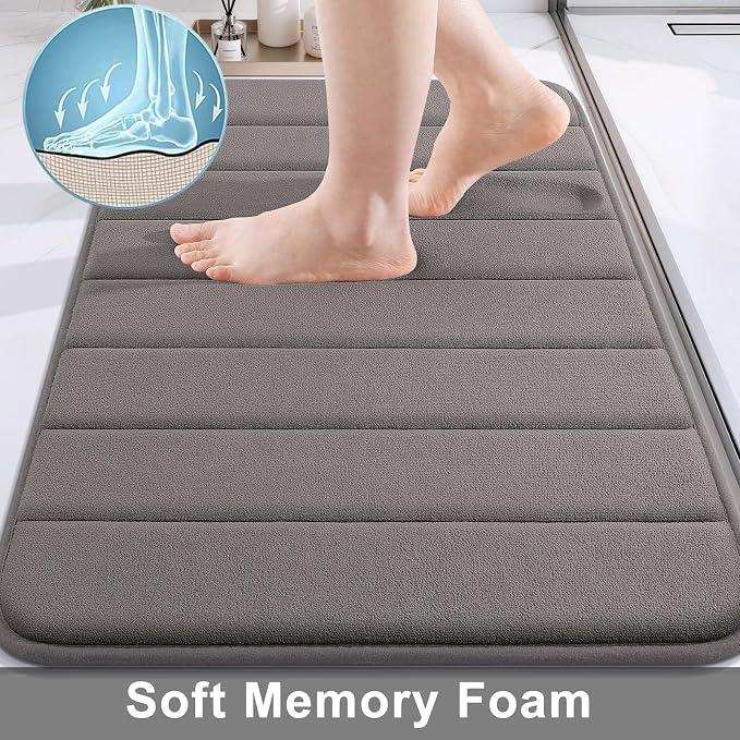 Buganda Memory Foam Bath Mat 30 x 20, Ultra Soft Absorbent Bathroom Rugs | Taupe, Machine Washable Quick Dry Bath Mats for Bathroom Floor, Shower and Tub, Home Decor Accessories