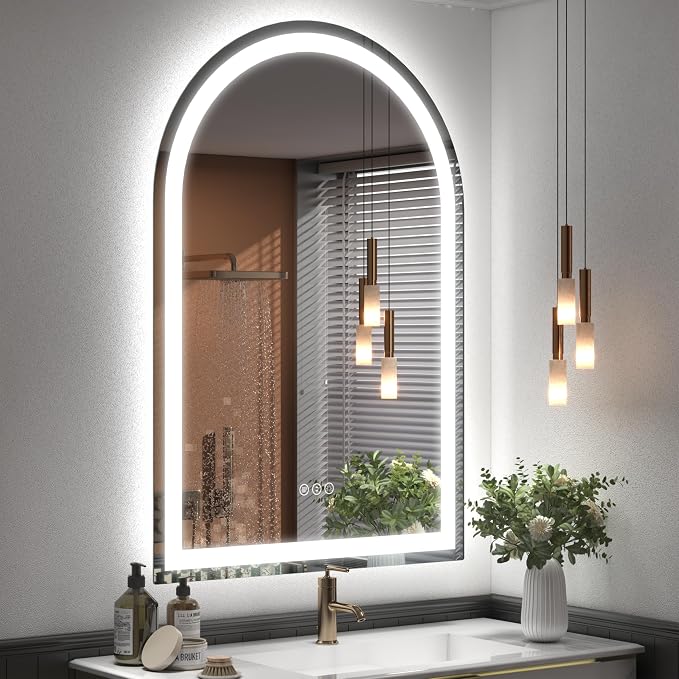 Arched LED Bathroom Mirror 26x38 with Backlit and Frontlit | Dimmable Arched Illuminated Mirror, Anti-Fog, 3 Colors, Memory, Shatter-Proof, ETL Listed