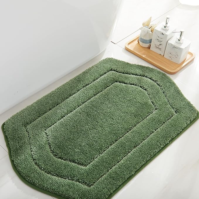 COSY HOMEER Non-Slip Bath Mat Extra Thick Absorbent Plush Washable | 17"x27" Green Non-Slip Extra Thick Plush Absorbent Machine Washable Bath Mat Bathroom Rug Floor Tub Shower