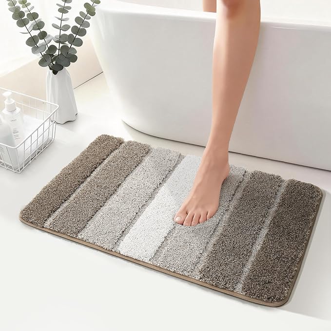 COSY HOMEER Bathroom Rugs 30x20,Ultra Soft Absorbent Bath Mat,Brown | Non-Slip TPR Backing Stays in Place, Machine Washable Bath Rugs Shaggy Rug for Bathroom Floor