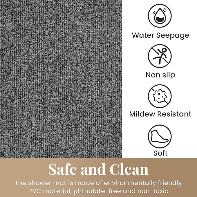 SoftDuo Shower Mat Bathtub Mat Non-Slip Soft Tub Mat | 32x24 inch,PVC Loofah Bath Mat with Drain for Tub and Bathroom,Quick Drying,Black