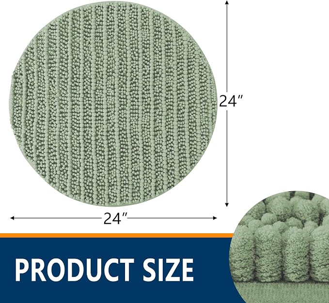 Smiry Bathroom Rugs Round 24X24, Extra Soft Rubber Backing Bath Mats | Sage Green Machine Washable Non Slip Quick Dry Bath Mats for Bathroom Floor, Tub, Shower, Home Decor Accessories