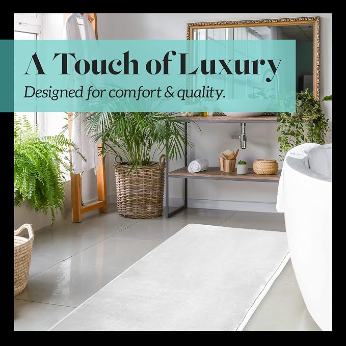 Memory Foam Bath Mat Non Slip Absorbent Super Cozy Velvet Bathroom Rug Carpet (60 inches X 24 inches, White)