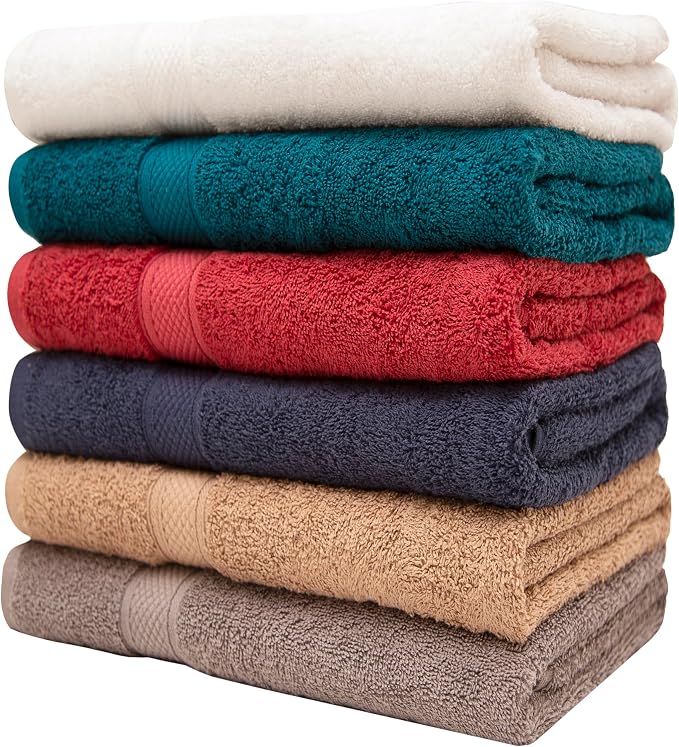 Pleasant Home Bath Towels Set of 6 (24” x 50”) 100% Cotton, Multicoloured | 515 GSM | Lightweight, Soft & Highly Absorbent Luxury Towels for Bathroom | for Gym, Pool & Spa