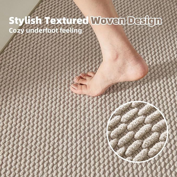 TYUU Bathroom Rugs Non Slip Washable, Super Absorbent Thin Bath Mat Quick Dry Low Pile Bathroom Rug, Beige 24"x47"