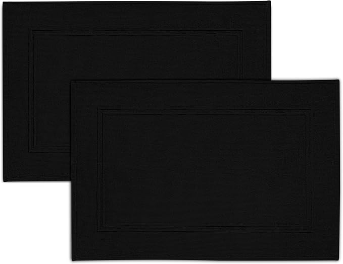2 Piece Bath Mats 20 x 32 Inches, Black | 100% Cotton Terry Bath Mats, Super Absorbent, Hotel Quality Premium Floor Towels, Luxurious, Soft & Quick Dry