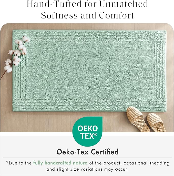 Madison Park Splendor Reversible 100% Cotton Bath Rug, 20 x 30, Green | Tufted Bathroom Mat, 3000 GSM, Hotel Quality, Luxurious Plush, Medium Pile, Absorbent, Quick Dry, OEKO-TEX, Shower Room Décor