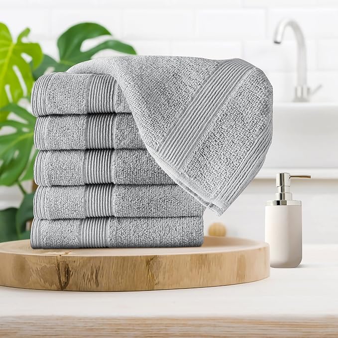 Ultra Soft 6-Piece Hand Towel Set 16x28-100% Ringspun Cotton - Durable & Highly Absorbent Hand Towels - Ideal for use in Bathroom, Kitchen, Gym, Spa & General Cleaning - Light Grey