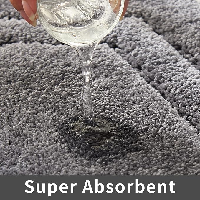 COSY HOMEER Non-Slip Bath Mat Extra Thick Absorbent Plush Washable | 17"x27" Grey Non-Slip Extra Thick Plush Absorbent Machine Washable Bath Mat Bathroom Rug Floor Tub Shower