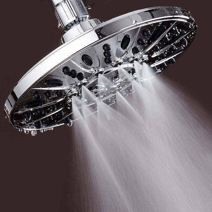 AquaDance High Pressure 6-Setting, 7" Rainfall Shower Head – Tested to Meet US Quality Standards, Angle-Adjustable, with Tool-Free Installation – Chrome Finish | Angle Adjustable with Extra-wide Flow Coverage & High Precision Anti-clog Nozzles. Tool-Fr...