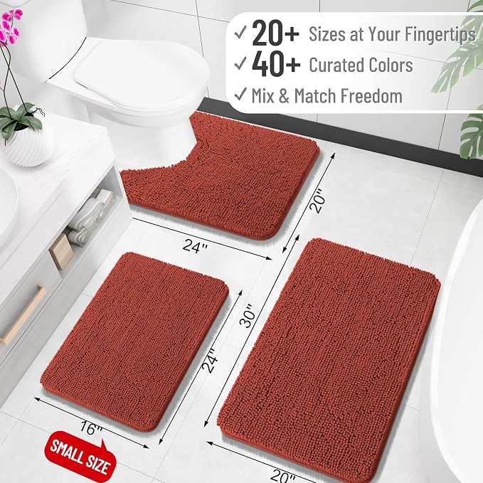 OLANLY Bathroom Runner Rugs 45x27, Extra Soft Absorbent Chenille Bath Rugs | Rustic Terracotta, Quick-Drying Rubber Backing, Machine Washable Long Bath Mat for Bathroom Floor, Tub and Shower, Home Decor