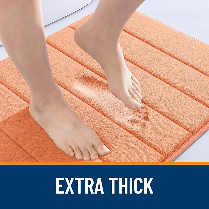 OLANLY Memory Foam Toilet Rugs U Shaped 24x20, Super Soft and Absorbent | Peach, Quick Dry Commode Contour Bath Rugs, Machine Washable Toilet Mat, Comfortable Bathmat Carpet for Bathroom Floor