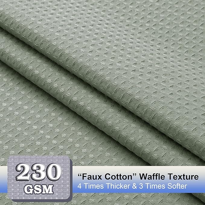 Extra Long Shower Curtain Set - 84 Inch Long Waffle Weave Heavy Duty Cloth Shower Curtain for Bathroom, Luxury Weighted 230GSM Bath Curtain Set with 12 Plastic Hooks, 72x84, Sage Green