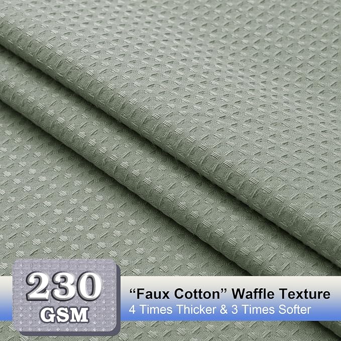 Extra Long Shower Curtain Set- 96 Inch Long Waffle Weave Heavy Duty Fabric Shower Curtains for Bathroom, Luxury Heavy Duty Thick Cloth Shower Curtain with 12 Plastic Hooks, 72x96, Sage Green