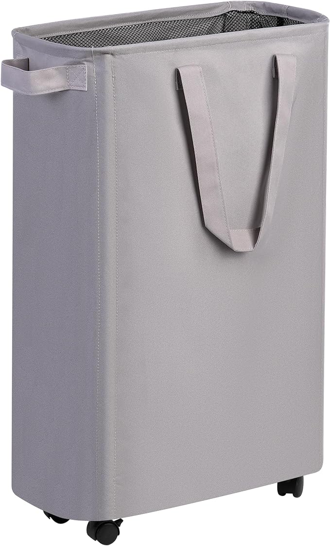 efluky Slim Laundry Hamper with Wheels, Rolling Laundry Basket for Clothes, Small Laundry Basket for Bedroom, Dorm and Laundry Room, 60L (12.7 Gallons) Grey