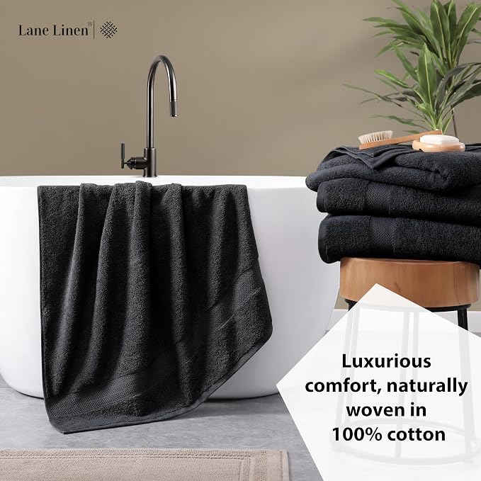 LANE LINEN Large Bath Sheets Absorbent Quick Dry 100% Cotton 2 Pack - Black | Large Bath Sheets - Classic Terry Weave, Densely Woven, Coordinated Colors, Everyday Durability, OEKO-TEX Certified