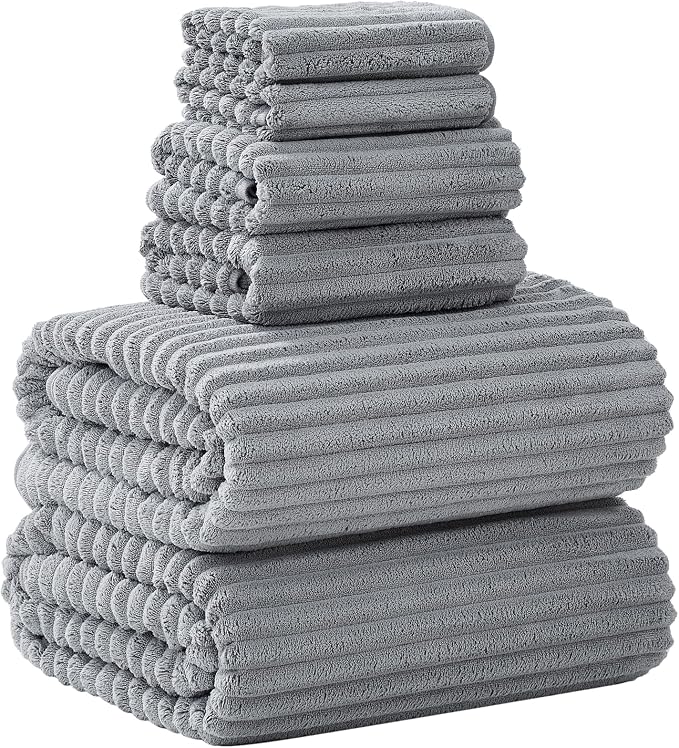 6 Piece Bath Towel Set, 40"x80" Oversized Bath Sheets, Grey | Microfiber, Quick Dry, Highly Absorbent, Towels for Bathroom, 2 Extra Large Bath Towels, 2 Soft Hand Towels, 2 Washcloths