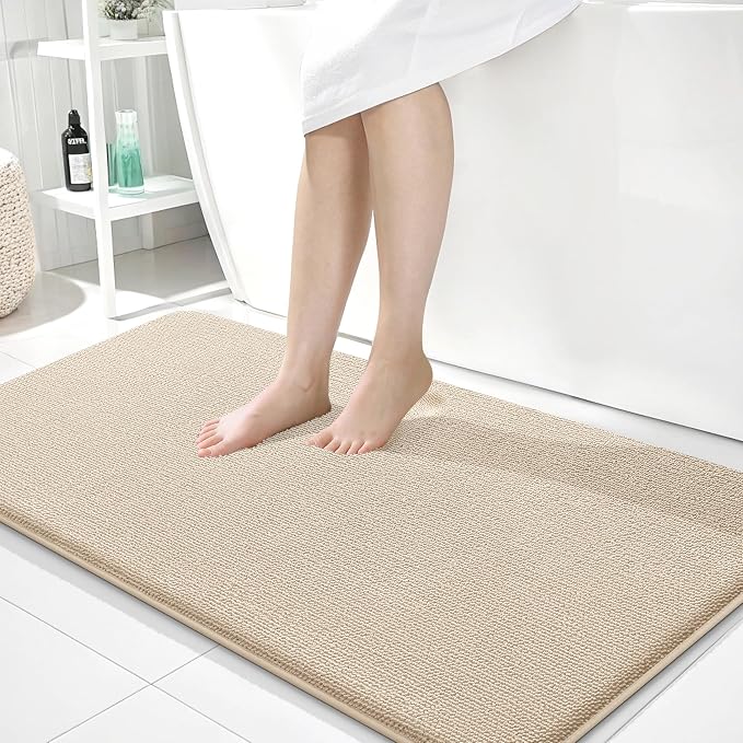 OLANLY Memory Foam Bathroom Runner Rugs 40x24, Absorbent Long Mat, Beige | Soft Quick Dry Bath Rugs, Non-Slip Carpet, Machine Washable Mat for Bathroom Floor, Tub and Shower, Home Decor Accessories