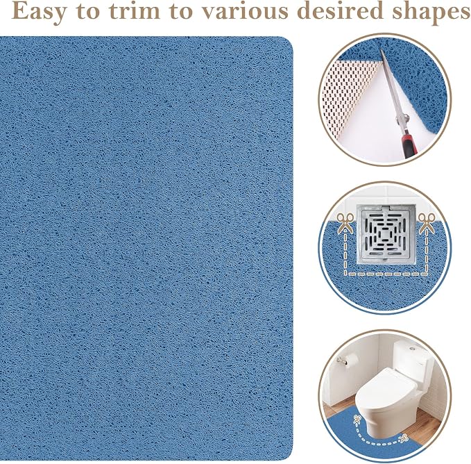 Shower Mat Bathtub Mat Non-Slip,24x24 inch, Soft Tub Mat with Drain,PVC Loofah Bath Mat (Phthalate Free) for Tub and Bathroom,Lake Blue