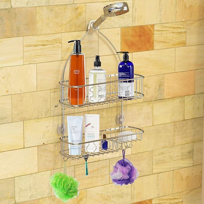 Simple Houseware Hanging Shower Head Caddy Organizer, 26 x 16, Chrome | (26 x 16 x 5.5 inches)