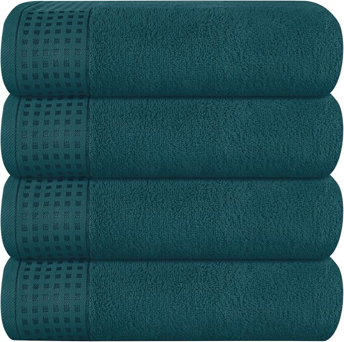 GLAMBURG Ultra Soft 4 Pack Oversized Bath Towel Set 27x54 inches, 100% Cotton Bath Towels, Highly Absorbant Compact Quickdry & Lightweight Towel, Ideal for Gym Travel Camp Pool - Teal