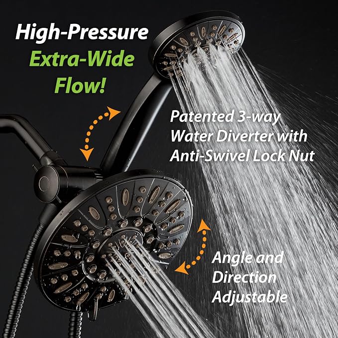 AquaDance 7" Premium High Pressure 3-way Rain & Handheld Shower Head Combo | Enjoy Dual 6-Setting Luxury Shower Heads Separately or Together for the Best of Both Worlds! Stainless Steel Hose - Bronze
