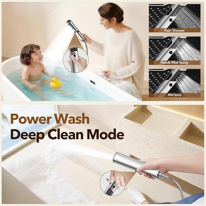 JDO High Pressure Rain Shower Head with Handheld Spray Silver | 7 Modes Dual Shower Head, 10-inch Rainfall Showerheads Combo, Detachable Hand Held Shower Wand, Power Jets, 71" Hose