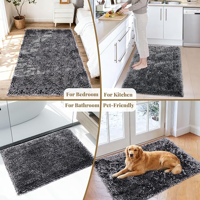 Bathroom Rugs Mat 72 x 48, Soft Absorbent Chenille Bath Rugs, Rubber Backing Bath Mats for Bathroom Floor, Tub, Shower, Bedroom, Home Decor Accessories, Quick Dry Machine Washable, Dark Grey
