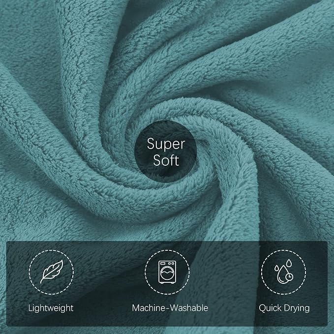 TENSTARS Silk Hemming Bath Towels for Bathroom Clearance - 27 x 55 inches - Light Thin Quick Drying - Soft Microfiber Absorbent Towel for Bath Fitness, Sports, Yoga, Travel, Gym - 2 Pack, Teal
