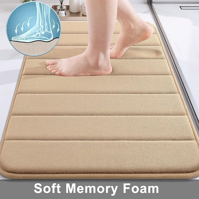 Buganda Memory Foam Bath Mat 47 x 32, Ultra Soft Absorbent Bathroom Rugs | Camel, Machine Washable Quick Dry Bath Mats for Bathroom Floor, Shower and Tub, Home Decor Accessories