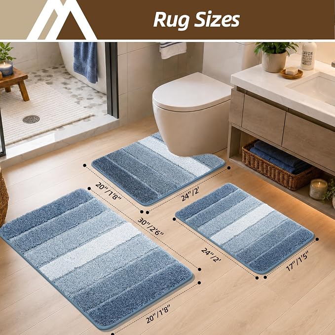 COSY HOMEER Bathroom Rugs 30x20,Ultra Soft Absorbent Bath Mat,Blue | Non-Slip TPR Backing Stays in Place, Machine Washable Bath Rugs Shaggy Rug for Bathroom Floor