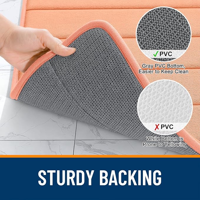 OLANLY Memory Foam Toilet Rugs U Shaped 24x20, Super Soft and Absorbent | Peach, Quick Dry Commode Contour Bath Rugs, Machine Washable Toilet Mat, Comfortable Bathmat Carpet for Bathroom Floor