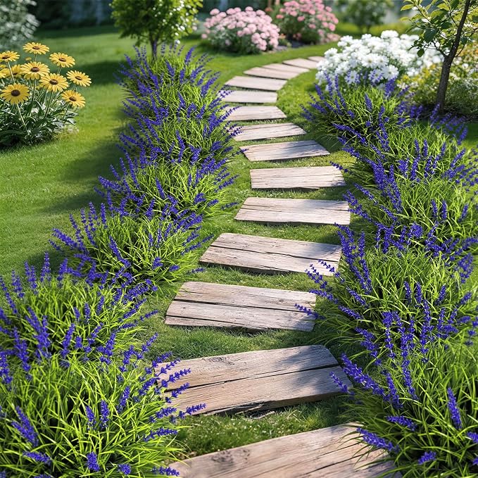 Gipsot 15 Bundles UV Resistant No-Fade Outdoor Artificial Plants & Flowers | Adjustable height fake lavender flowers, indoor & outdoor decor for garden patio pathway hanging planter front porch
