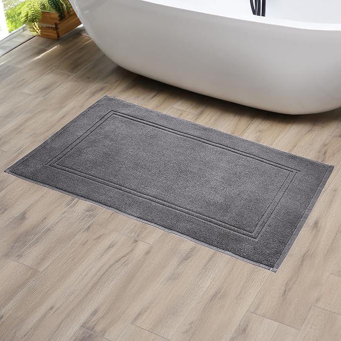2 Piece Bath Mats 20 x 32 Inches, Dark Grey | 100% Cotton Terry Bath Mats, Super Absorbent, Hotel Quality Premium Floor Towels, Luxurious, Soft & Quick Dry