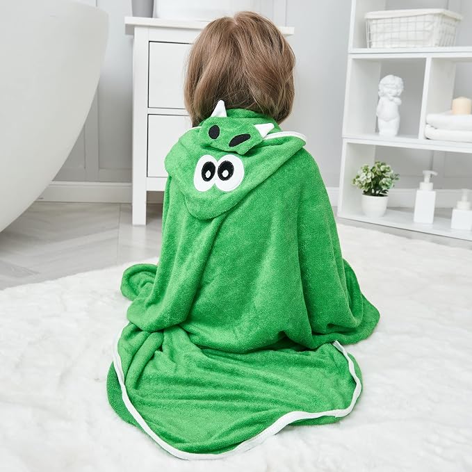 HIPHOP PANDA Ultra Soft Hooded Baby Towel - 2-Layer Thick 500GSM Absorbent | Rayon Made from Bamboo, Hooded Bath Towel for Newborn, Infant, Toddler, Baby Registry - Dinosaur, 30x30 In