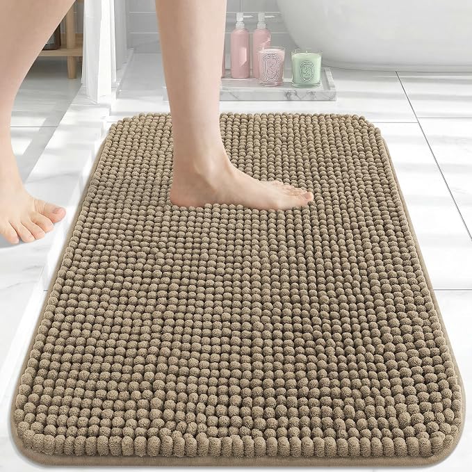 Arotive Chenille Bathroom Rugs 24x16, Soft Absorbent Bath Mat, Camel | Rubber Backing, Machine Washable Dry Bath Mats for Bathroom Floor, Tub and Shower, Home Decor Accessories