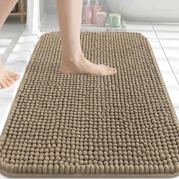Arotive Chenille Bathroom Rugs 30x20, Soft Absorbent Bath Mat, Camel | Rubber Backing, Machine Washable Dry Bath Mats for Bathroom Floor, Tub and Shower, Home Decor Accessories