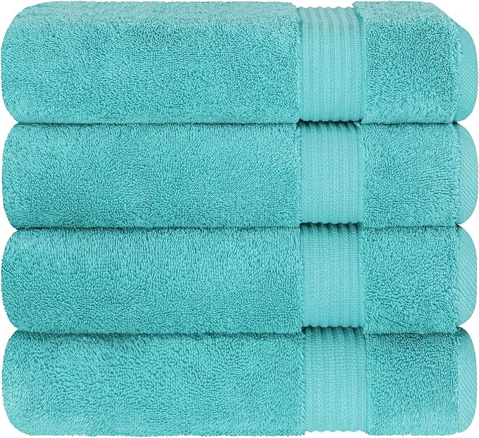 Cotton Paradise 4 Piece Turkish Bath Towels for Bathroom, 100% Cotton Extra Large Soft Plush Towels Bathroom Set, Turquoise