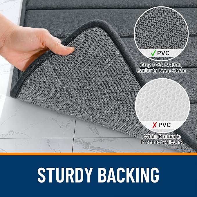 OLANLY Memory Foam Long Bathroom Rugs Runner 44x24, Super Soft Absorbent | Black, Quick Dry Bath Mat, Machine Washable Shower Floor Rugs, Bathmat Carpet for Bathroom Floor, Tub and Shower
