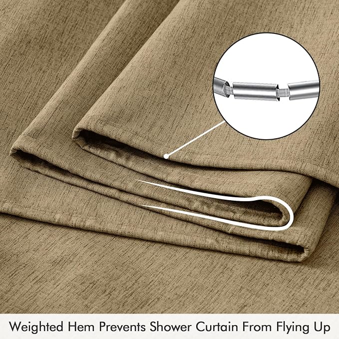 ANRODUO Khaki Linen Textured Fabric Shower Curtain Set - W72xL84 | Farmhouse Shower Curtain with 12 Metal Hooks, Waterproof Heavy Duty, Button Hole Design, Machine Washable for Bathroom