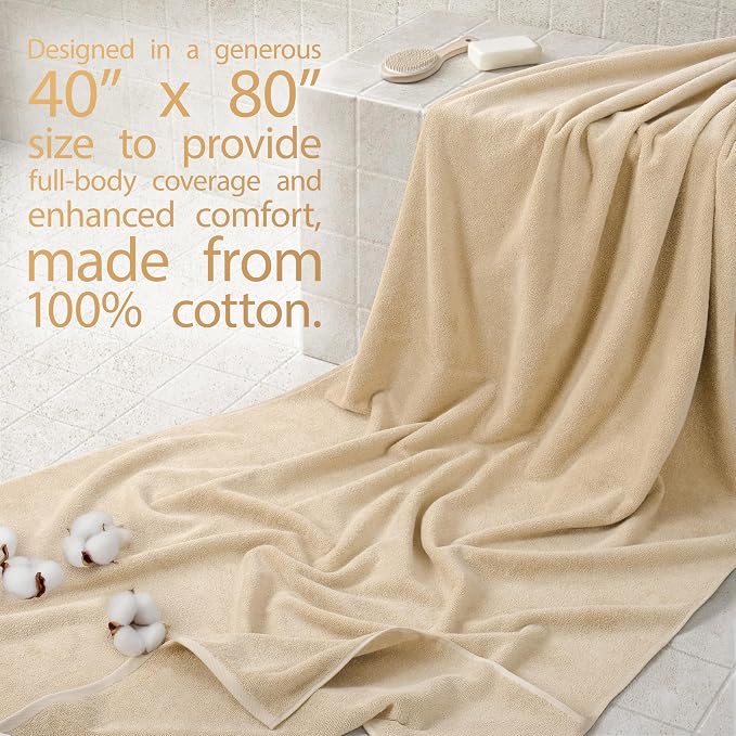 Cotton Paradise 100% Cotton Turkish Towel, Soft Absorbent Quick Dry, 40x80 Oversized Bath Sheet Towel, Beige