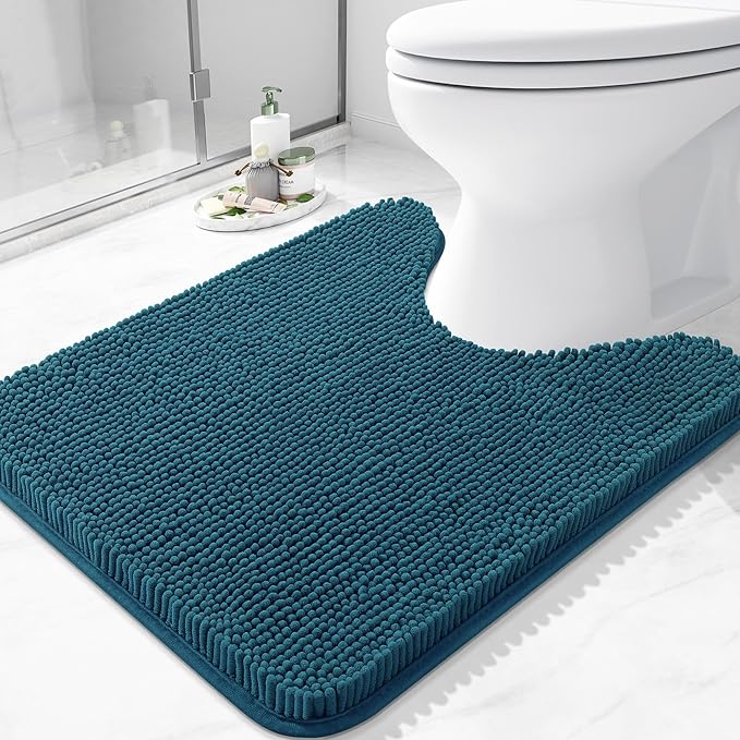 Arotive Bathroom Toilet Rugs Chenille U Shaped 24x20, Peacock Blue | Extra Soft Absorbent Shaggy Chenille Contour Bath Rugs for Toilet, Machine Washable Rubber Backing Contoured Bath Mats