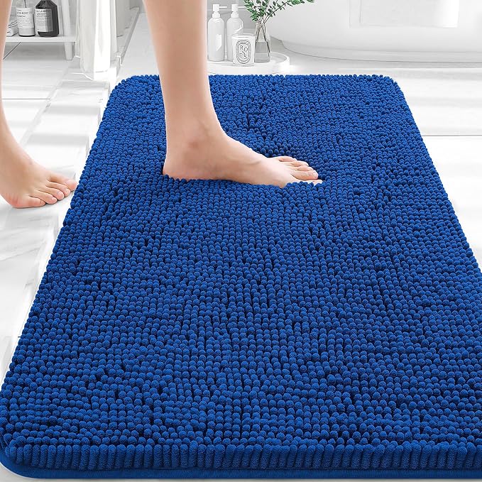 OLANLY Bathroom Rugs 30x20, Extra Soft Absorbent Chenille Bath Rugs | Royal Blue, Quick-Drying Rubber Backing, Machine Washable Bath Mat for Bathroom Floor, Tub and Shower, Home Decor Accessories