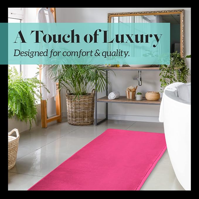 Memory Foam Bath Mat Non Slip Absorbent Super Cozy Velvet Bathroom Rug Carpet (72 inches X 24 inches, Fuschia)
