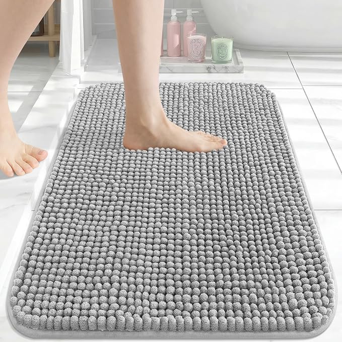 Arotive Chenille Bathroom Rugs 24x16, Soft Absorbent Bath Mat, Light Grey | Rubber Backing, Machine Washable Dry Bath Mats for Bathroom Floor, Tub and Shower, Home Decor Accessories