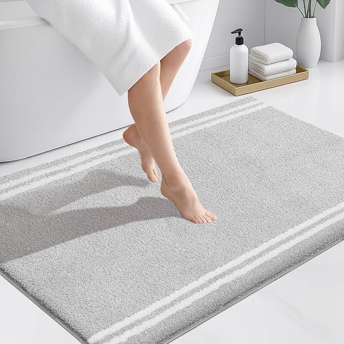 PURRUGS Bathroom Rug, Bath Mat, 30" x 46", Light Grey | Machine Washable, Non-Slip, Waterproof TPR Backing, Super Absorbent, Quick Dry, Bath Rug for Shower, Bathtub, and Sink